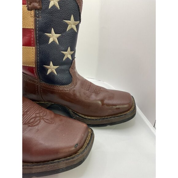 Durango Kids 8" Size 13.5 Western Boots American Flag Design Brown Leather - Picture 5 of 9